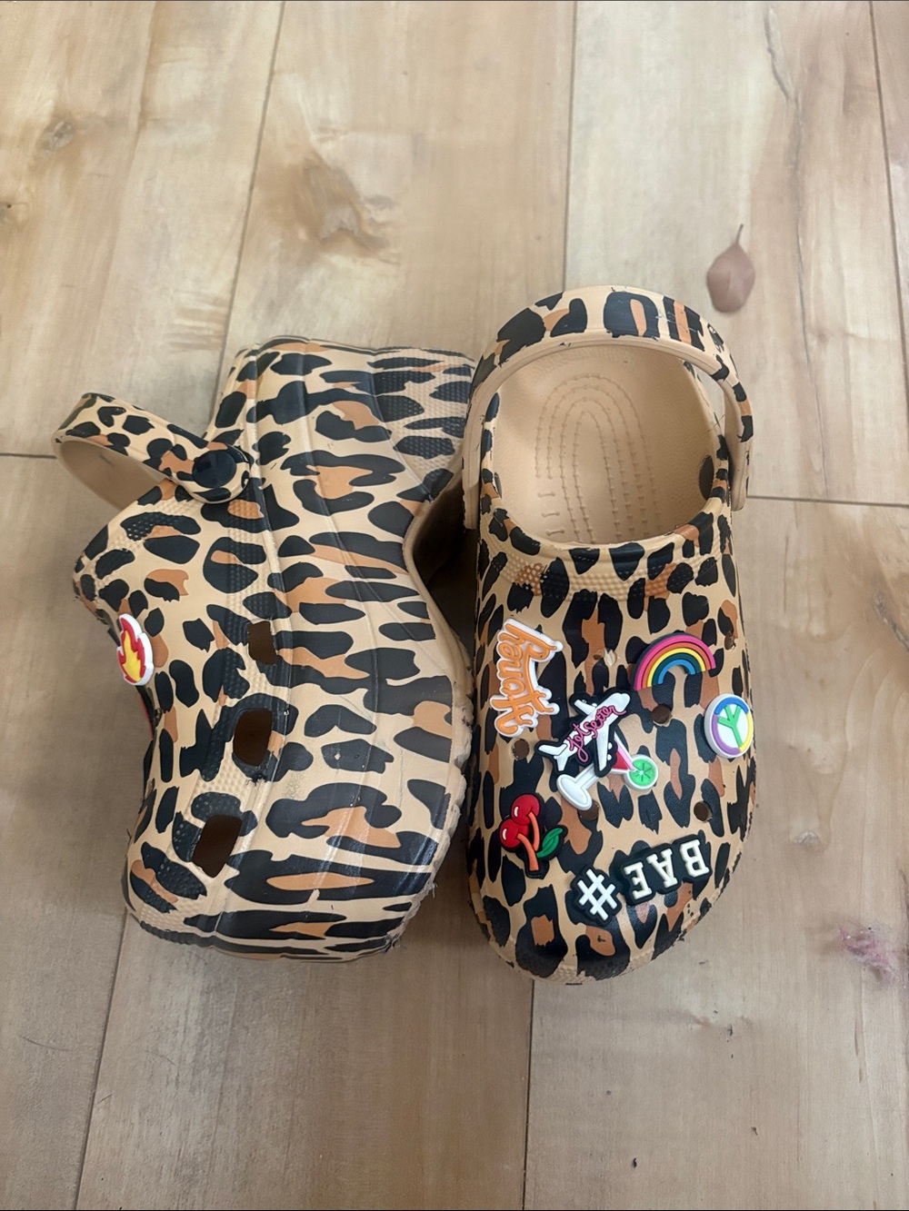 Unbranded Women's Leopard Print Clog Mules with Charms - Tan/Black